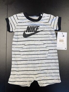 Nike Gray & Black Striped Short Sleeve Romper with Pocket